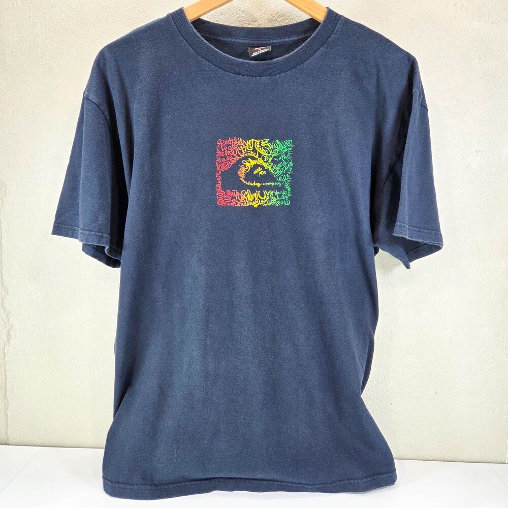 Vintage Y2K Quiksilver Faded Navy Rasta Graffiti Logo T Shirt Sz XL